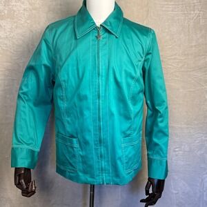 Koret Woman Stunning Teal Green Zip Up Jacket Star Zipper Utility Pockets Sz 18W